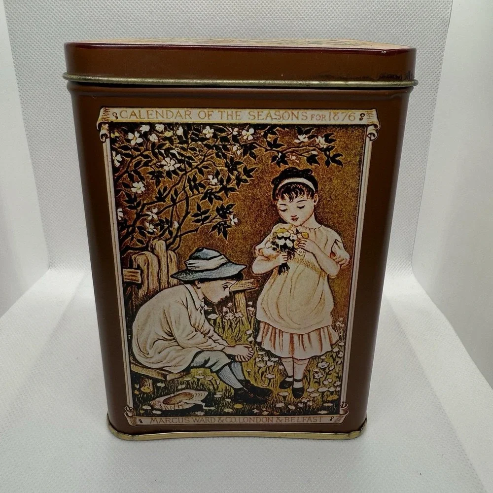 Vintage Marcus Ward & Co Calendar of Seasons 1876 Sewing Tin‎ London & Belfast